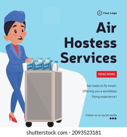 Banner design of air hostess services cartoon style template.