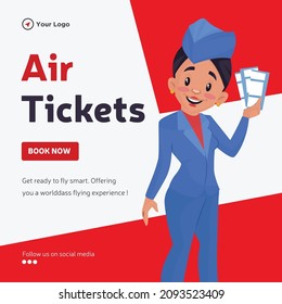 Banner design of air tickets cartoon style template.