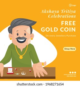 Banner design of Akshaya Tritiya celebrations festival template on yellow background. Vector graphic illustration.