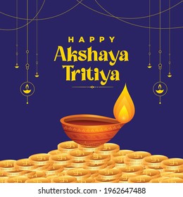 Banner design of akshaya tritiya festival greeting on blue background. Vector graphic illustration.