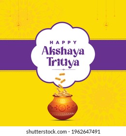 Banner design of akshaya tritiya festival greeting on yellow background. Vector graphic illustration.