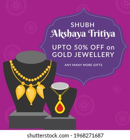 Banner design of Akshaya Tritiya festival template on purple background. Vector graphic illustration.