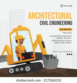 Banner design of architectural civil engineering cartoon style template.