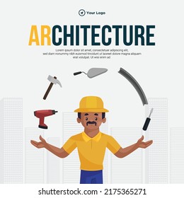 Banner design of architecture cartoon style template.