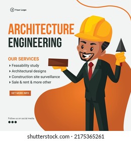 Banner design of architecture engineering cartoon style template.