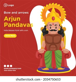Banner design of arjun pandavas cartoon style template. Vector graphic illustration.
