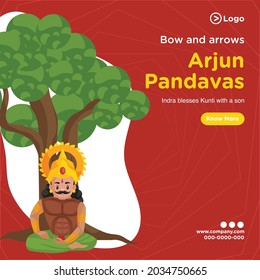 Banner design of arjun pandavas cartoon style template. Vector graphic illustration.	