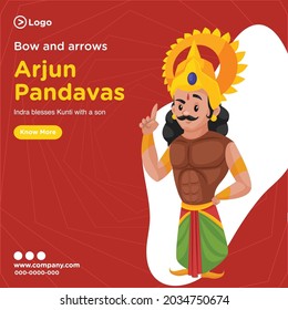 Banner design of arjun pandavas cartoon style template. Vector graphic illustration.	