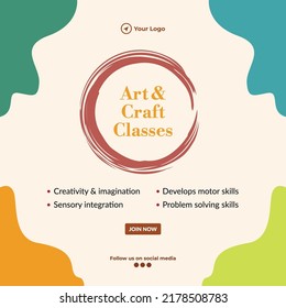 Banner design of art and craft classes template.