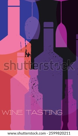 Banner design for bar, restaurant menu, wine list, wine tasting. Vector graphics set of alcohol bottles, glasses