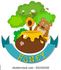 Banner design with bear and honey illustration