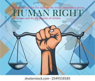 Banner design with a beautiful art and illustration about International Day for the Right to the Truth concerning Gross Human Rights Violations and for the Dignity of Victims.