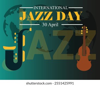 Banner-Design mit schöner Kunst und Illustration über	Internationaler Jazztag.