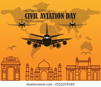 Banner design with a beautiful art and illustration about	International Civil Aviation Day.