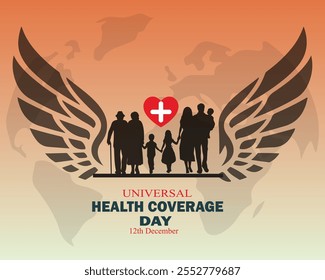 Diseño de Anuncio con un hermoso arte e ilustración sobre	Día internacional de la cobertura sanitaria universal.