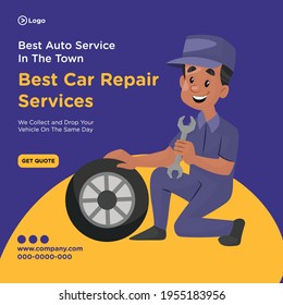 Banner design of best car repair service in the town. Vector graphic illustration.