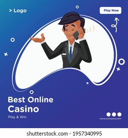 Banner design of best online casino cartoon style template. Vector graphic illustration.
