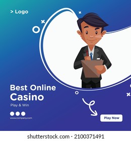 Banner design of best online casino cartoon style template 