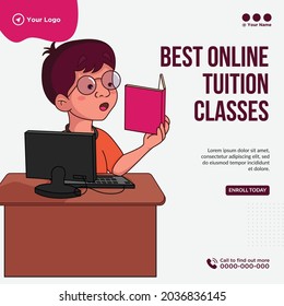 Banner design of best online tuition classes template.