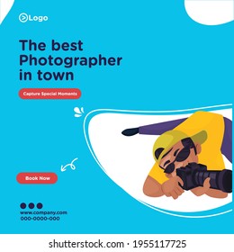Banner design of best photographer in town for all occasions. Vector graphic illustration.