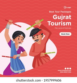 Banner design of best tour packages of gujrat tourism. Vector graphic illustration.