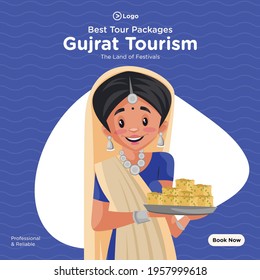 Banner design of best tour packages of gujrat tourism. Vector graphic illustration.