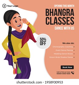 Banner design of bhangra classes opening this month template. Vector graphic illustration.