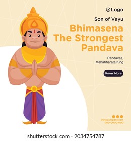 Banner design of bhimsena the strongest Pandava cartoon style template.