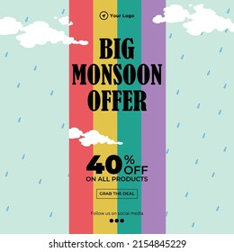 Banner design of big monsoon offer template. 