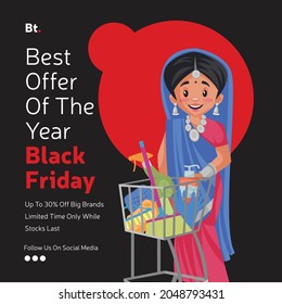 Banner design of black Friday best offer of the year cartoon style template. 