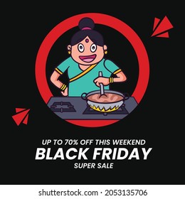 Banner design of black Friday super sale cartoon style template.