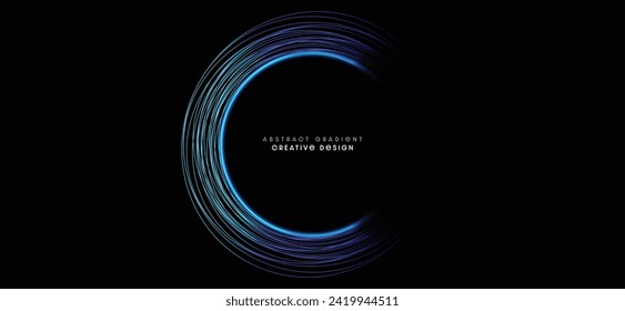 Banner design with blue circle light gradient isolated on black background. Concept for technology, digital, communication and website. EPS vector illustration.