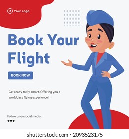 Banner design of book your flight cartoon style template.