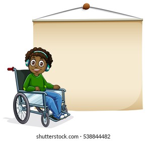 Banner design with boy on wheelchair illustration