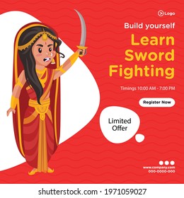 Banner design of buid yourself learn sword fighting. Vector graphic illustration.