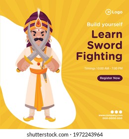 Banner design of build yourself learn sword fighting template. Vector graphic illustration.