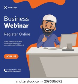 Banner design of business webinar register online cartoon style template.