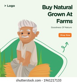 Banner design of buy natural grown at farms template. Vector graphic illustration.