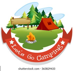 Banner design with camping theme illustration