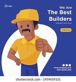 Banner design of cartoon style best builder template. Vector graphic illustration.