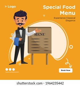 Banner design of catering services cartoon style template. Vector graphic illustration.