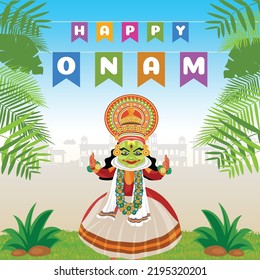 Banner design of celebrating happy onam festival template.