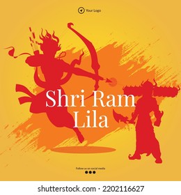 Banner design of celebrating Ramlila cartoon style template.