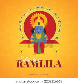 Banner design of celebrating Ramlila cartoon style template.