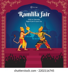 Banner design of celebrating Ramlila fair cartoon style template.