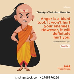 Banner design of chanakya the indian philosopher. Vector graphic illustration.