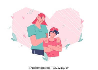 Banner design for child therapy and family psychology with adult and boy characters, flat vector illustration isolated on white background. Kids support and mental well-being.