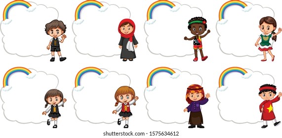 Banner design with children and rainbow illustration