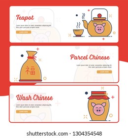 Banner Design Chinese New Year with Outline Filled Style