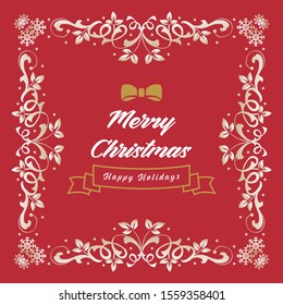 Banner design of christmas happy holiday, with seamless leaf flower frame beauty. Vector